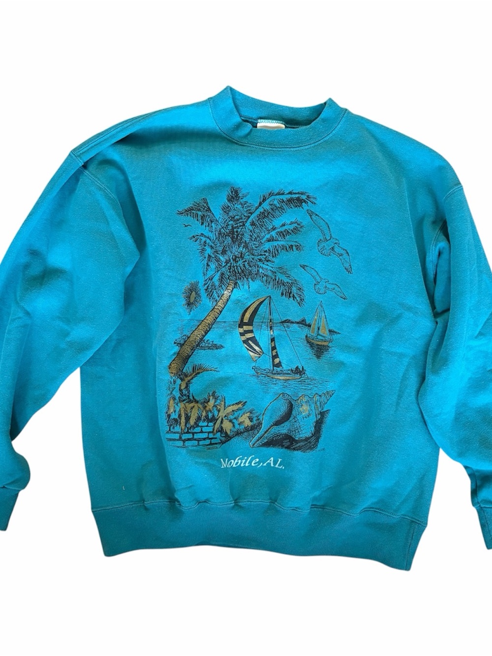 Turquoise Palm Tree Graphic Crewneck Sweatshirt